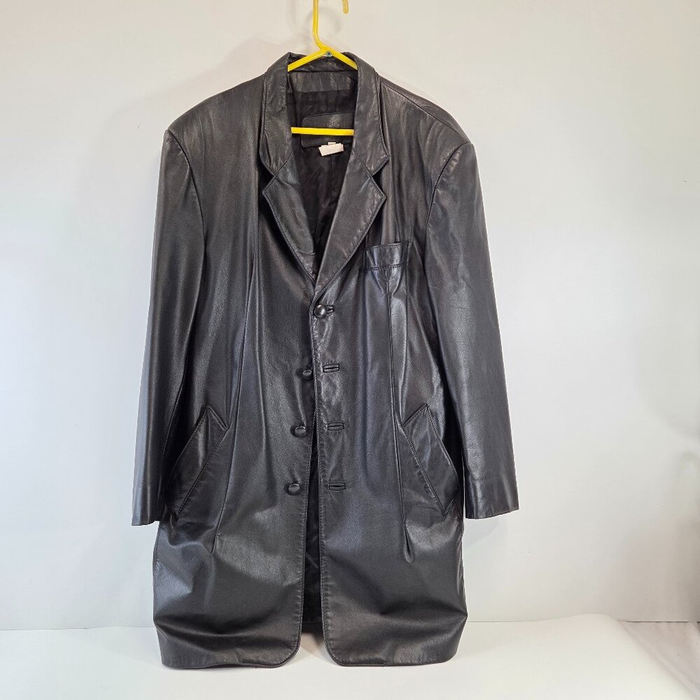 Vintage The Leather Ranch Mens Black Leather Trench Coat